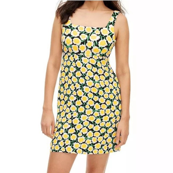 DIANE VON FURSTENBERG Mini Floral Yellow Chiffon Shift 70’s Dress NWT Sz 12 / L - Picture 1 of 16
